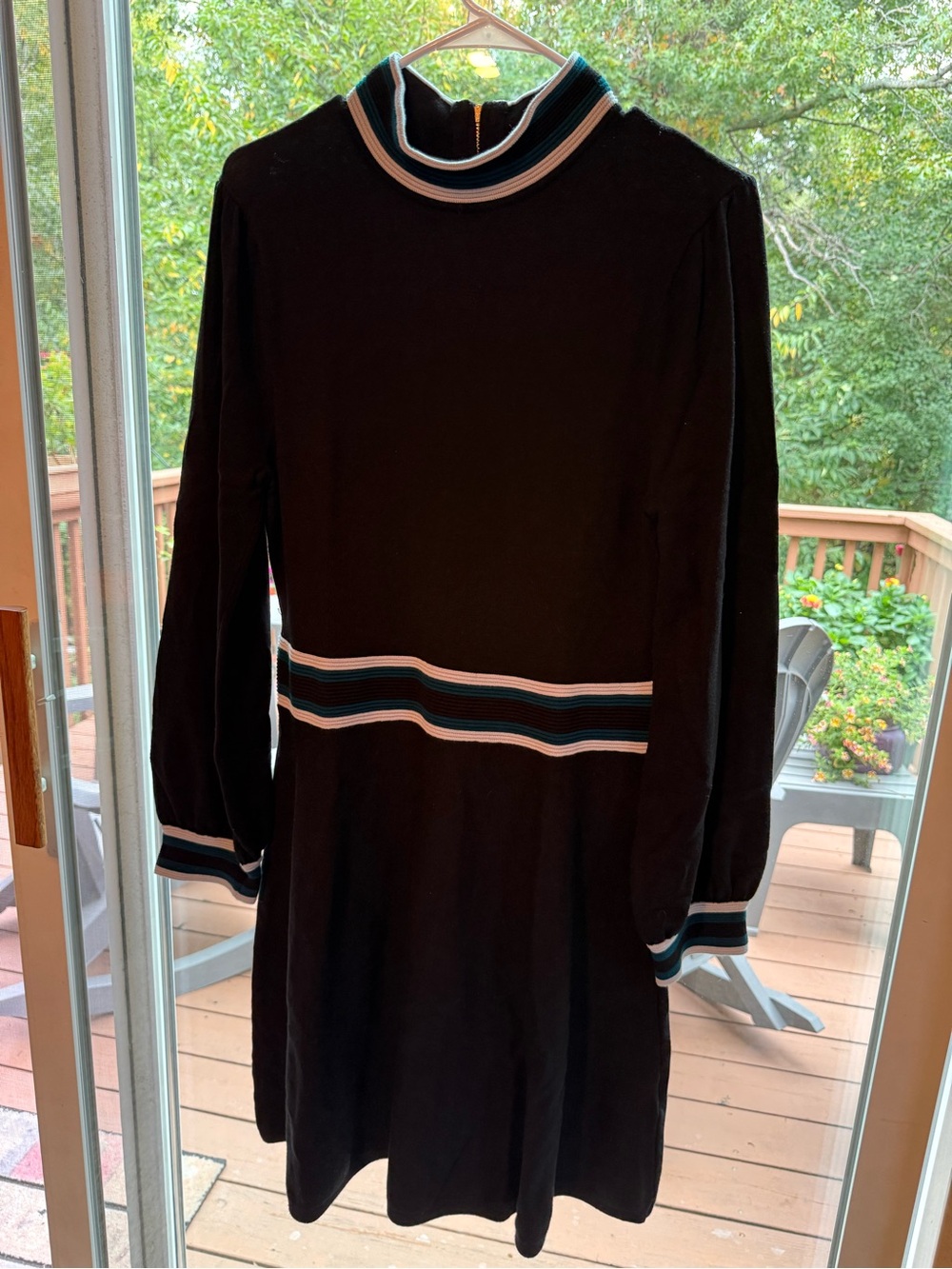 Vince Camuto Black Long-Sleeve Knit Dress with Stripe Detail